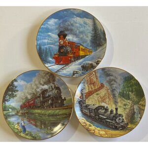 3 Vintage Hamilton Historic Railways Golden Age Railroads Ceramic Plates Train